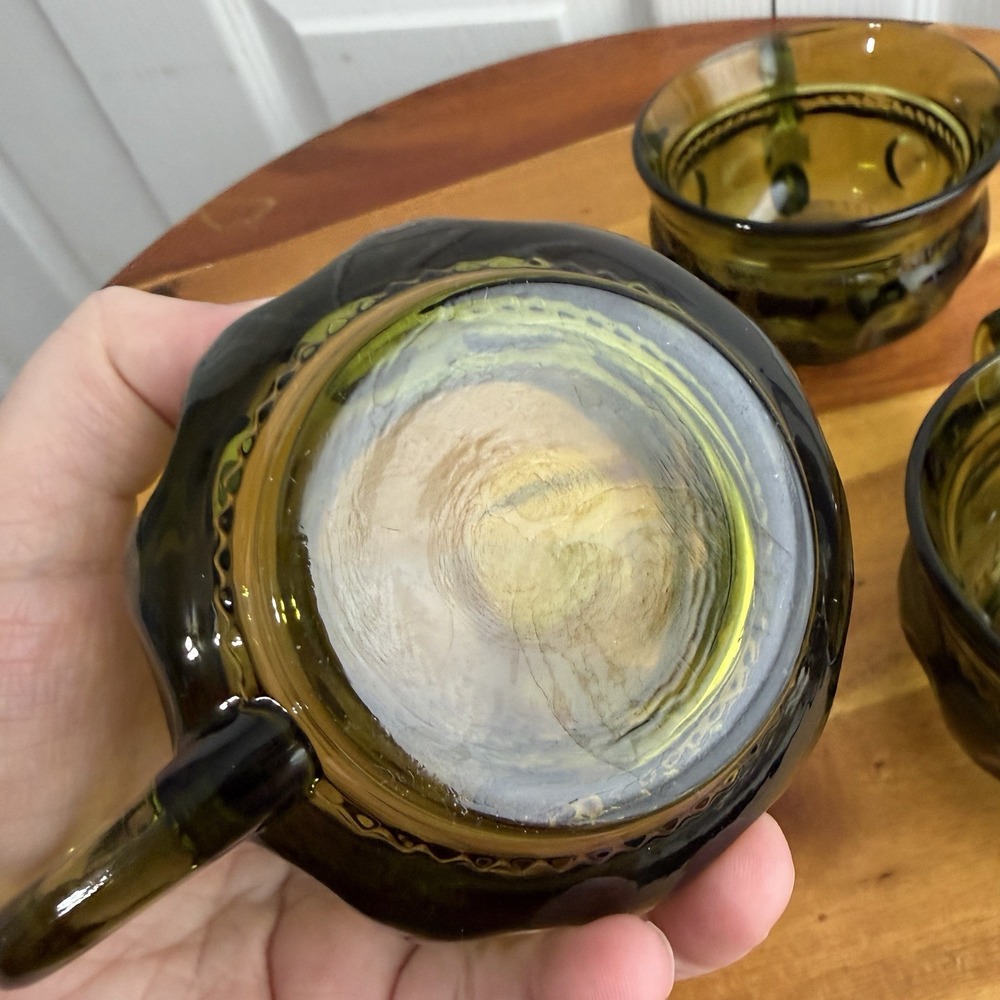 Indiana Glass Kings Crown Thumbprint Green Tea Cups Set Of 3 Cottage Granny VTG - Picture 7 of 7